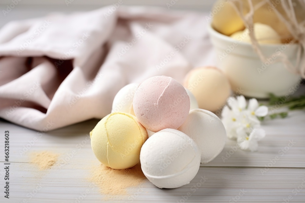 natural bath bombs on a towel next to a tub natural bath bombs on a towel next to a tub