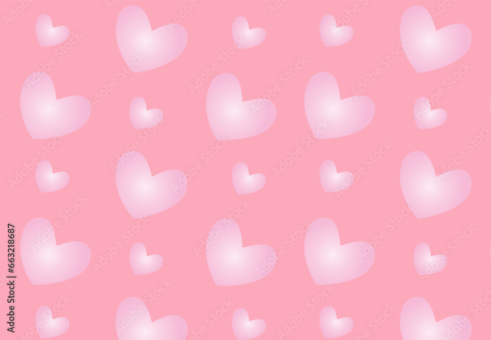 Pink seamless pattern with love hearts on for printable template, banner. Vector background EPS10.