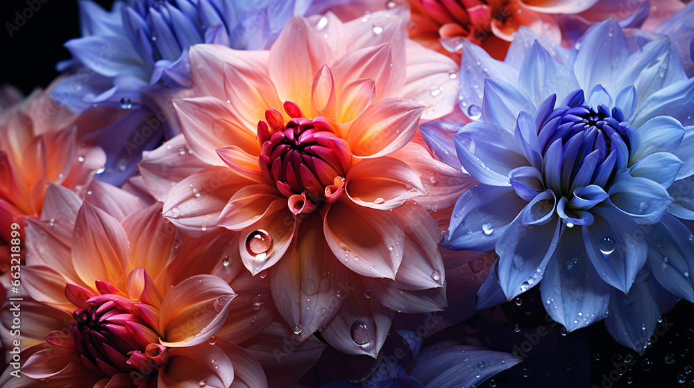 Obraz premium A macro shot displays the vivid colours and intricate details of freshly opened blossoms, offering an exquisite view into Nature's magnificence.