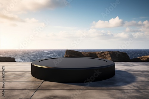 Seaside Elegance  Black Round Podium by the Sea