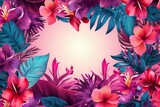 Tropical Flora in Pink-Blue: Exotic Southern Plant Frame