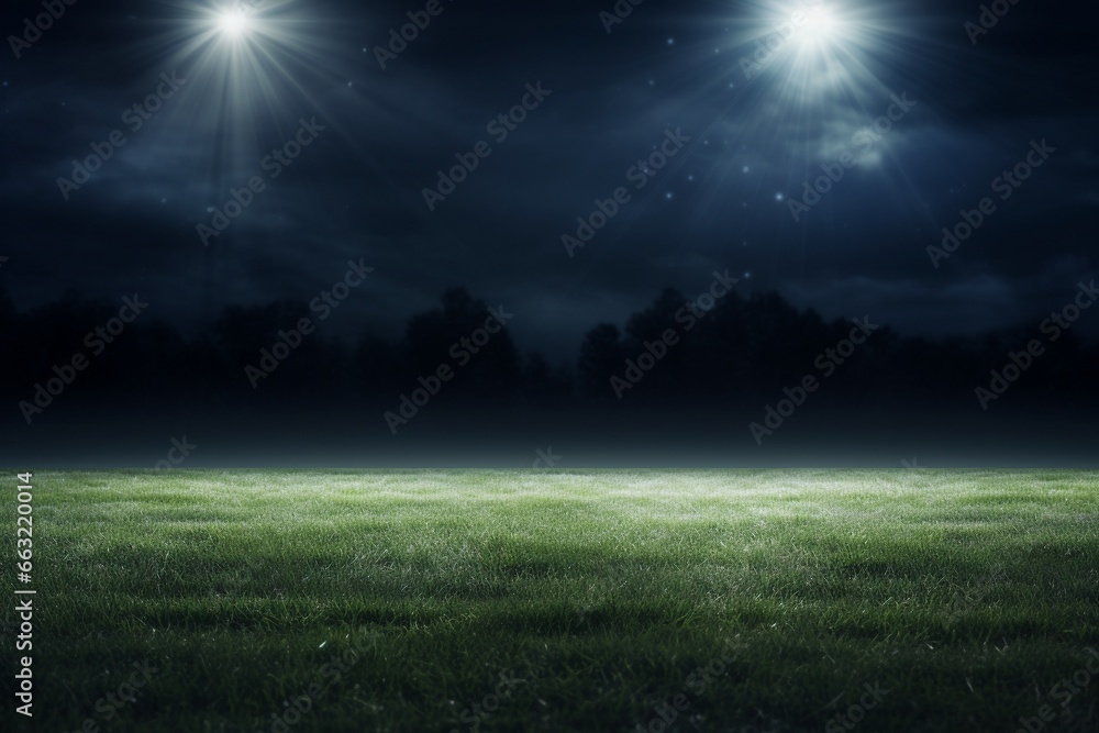 Empty Grass Field Scene Background with Spotlights Light