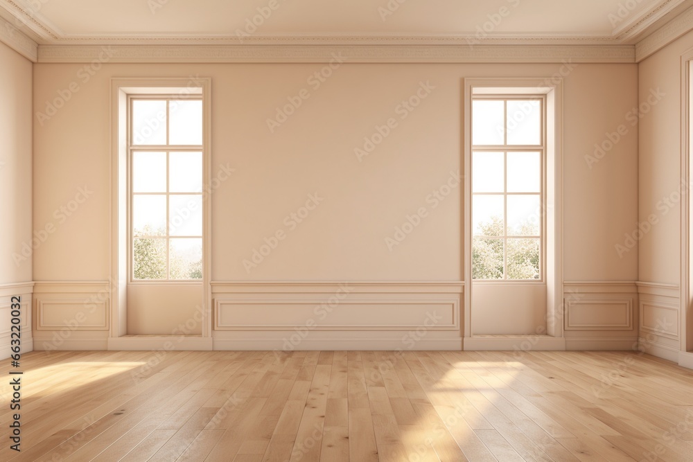 Empty Room with Beige Walls, Windows, and Floor Empty Room with Beige Walls, Windows, and Floor
