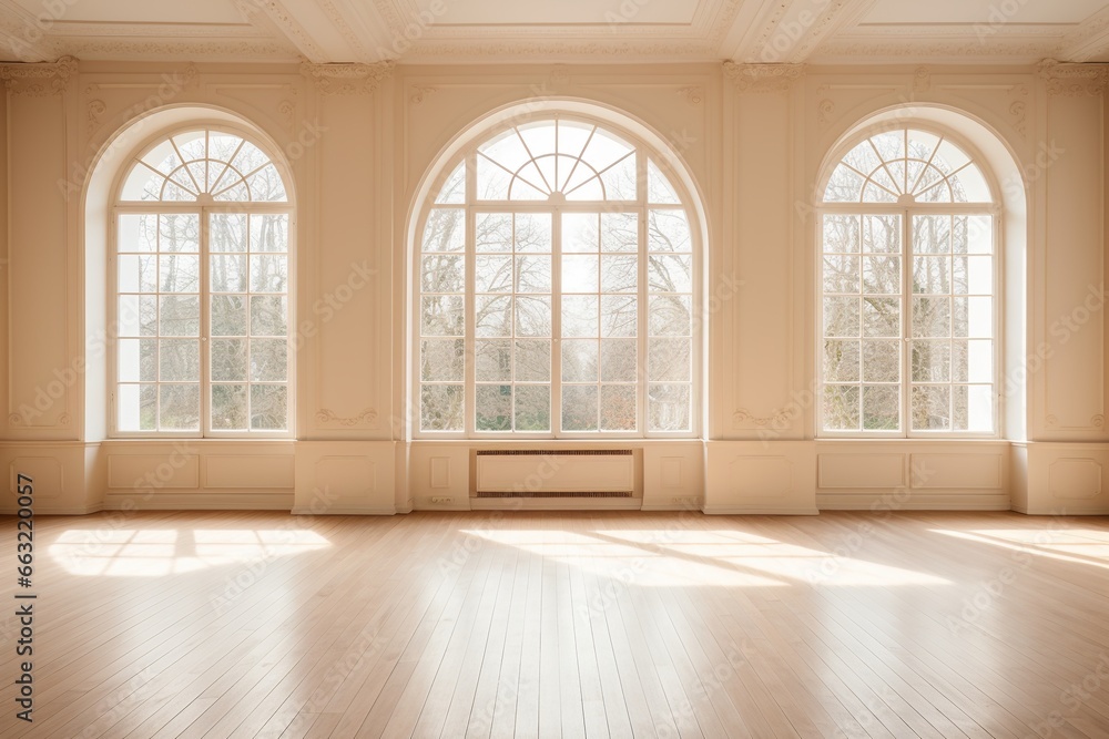 Empty Room with Beige Walls, Windows, and Floor Empty Room with Beige Walls, Windows, and Floor