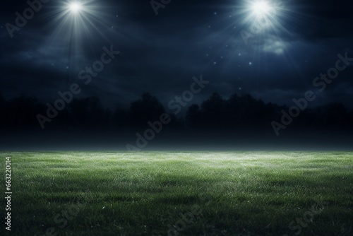 Empty Grass Field Scene Background with Spotlights Light