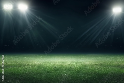 Empty Grass Field Scene Background with Spotlights Light © Maximilien