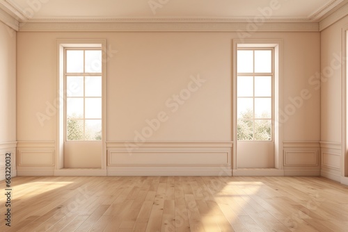 Empty Room with Beige Walls, Windows, and Floor