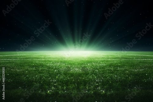 Empty Grass Field Scene Background with Spotlights Light