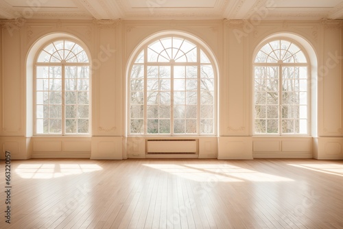 Empty Room with Beige Walls  Windows  and Floor