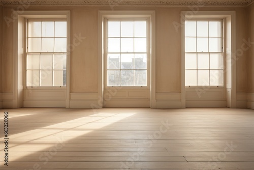 Empty Room with Beige Walls, Windows, and Floor