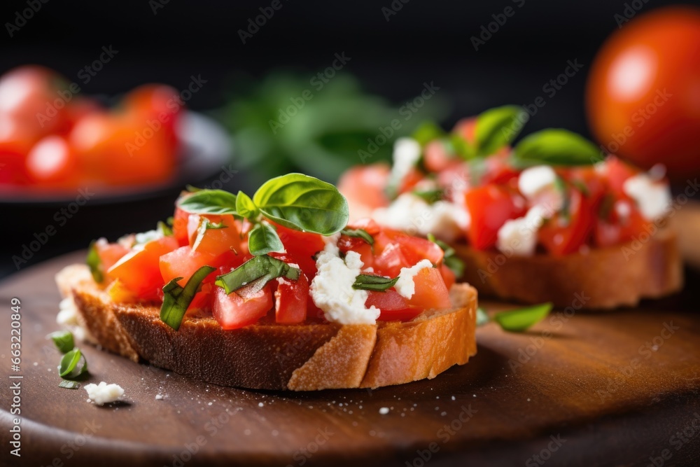 detailed view of bruschetta with ricotta and a sprinkle of sea salt detailed view of bruschetta with ricotta and a sprinkle of sea salt