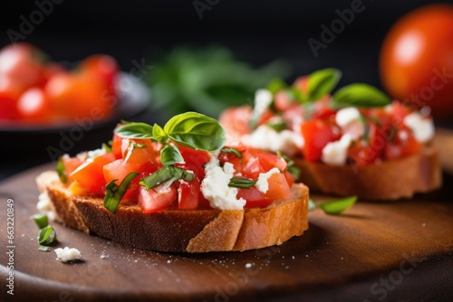 detailed view of bruschetta with ricotta and a sprinkle of sea salt