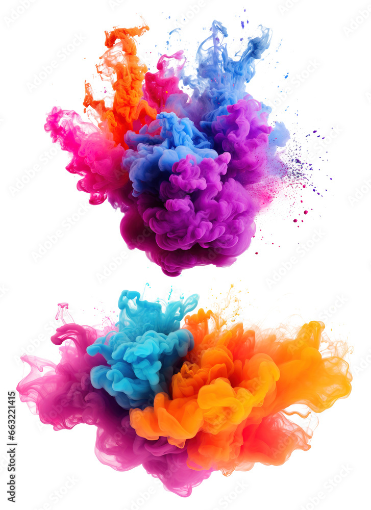 Obraz premium colorful vibrant smoke bomb explosion clouds on transparent background 