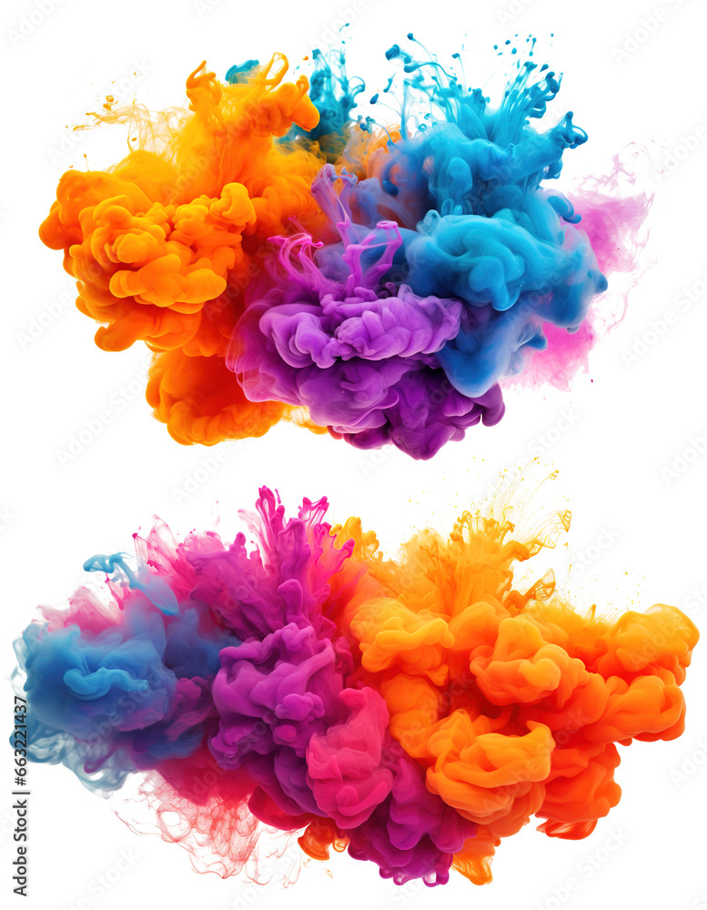 Obraz premium colorful vibrant smoke bomb explosion clouds on transparent background 