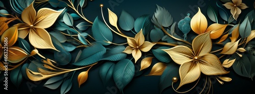Green and Gold Leaves - Wide Format
