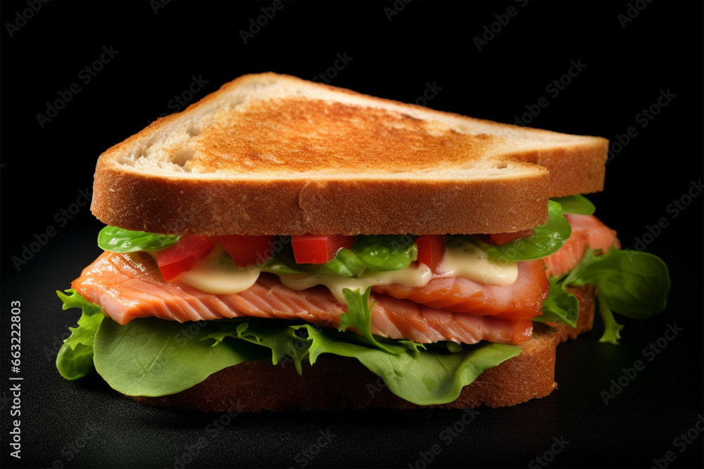 Sandwich with salmon lettuce and tomato