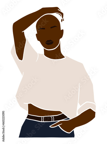 Abstract bald black woman portrait illustration. Vector illustration.