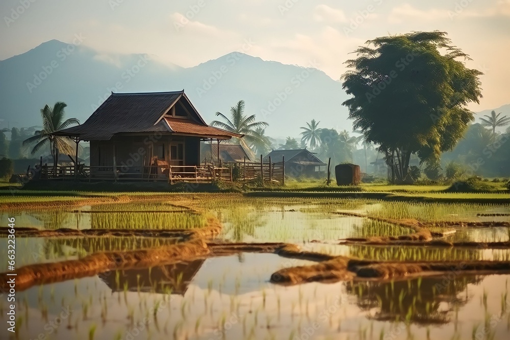 Obraz premium House in the village in morning vibe
