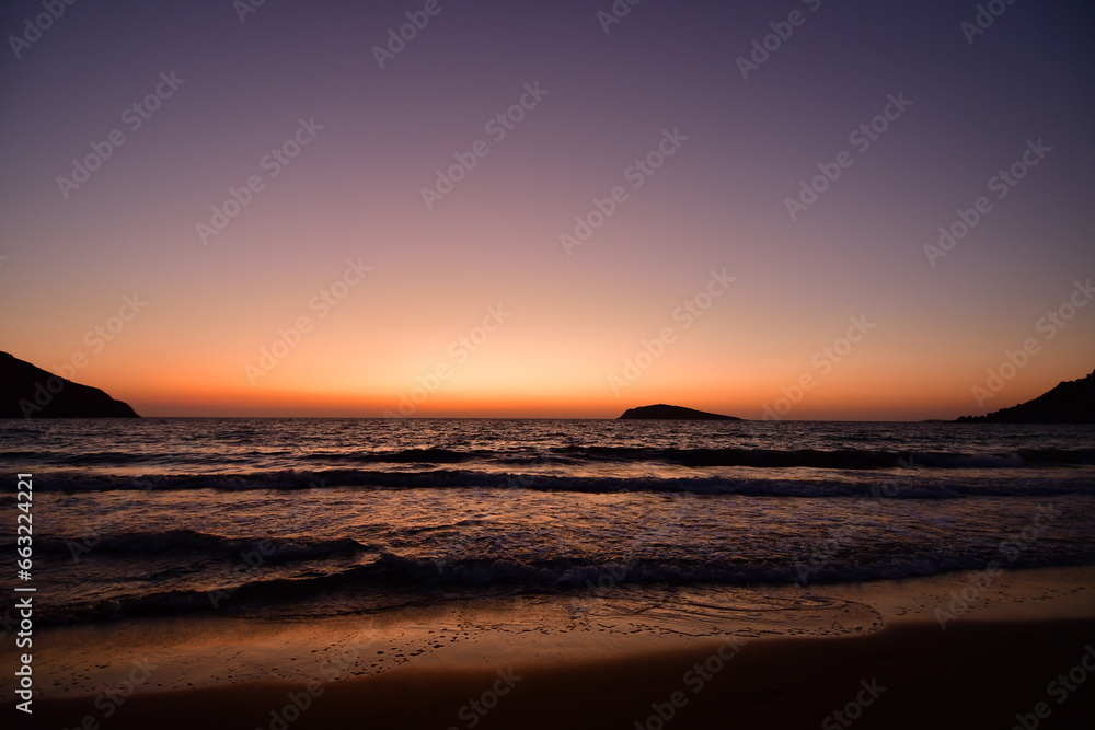 sunset long exposure waves sand greece europe