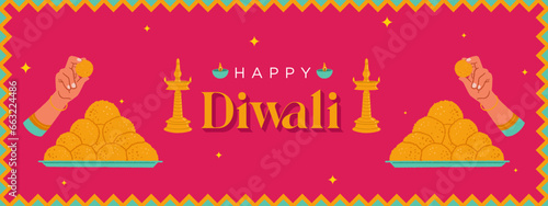 Diwali festival digital banner showing Indian festival elements with sweets and lights