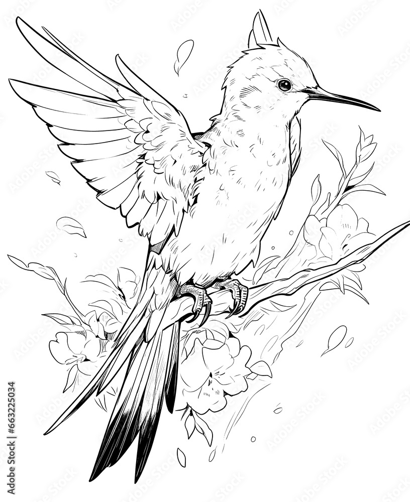 Obraz premium Black and white illustration for coloring birds, calibri.