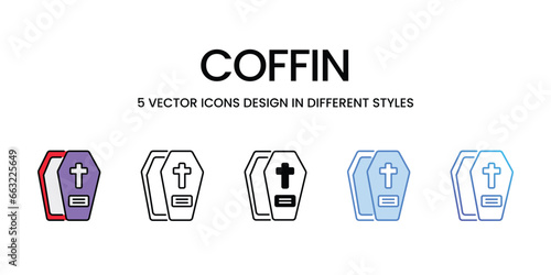 Coffin icon set  Halloween party decorations linear style signs for web and app. Vector graphics isolated on white background. Stock illustration