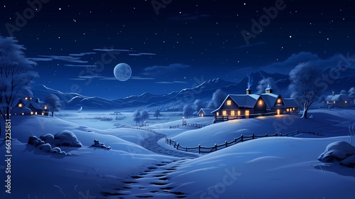 Christmas Night in Village. Snow Man, Ice Mountain, Snow Houses.Concept Art Scenery. Character Design Concept Art Book Illustration Video Game Digital Painting. CG Artwork Background. Generative AI 