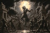 Fierce werewolves transforming under the light of the full moon - Generative AI