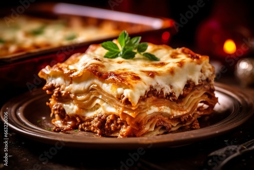 Traditional italian food lasagne with meat sauce.