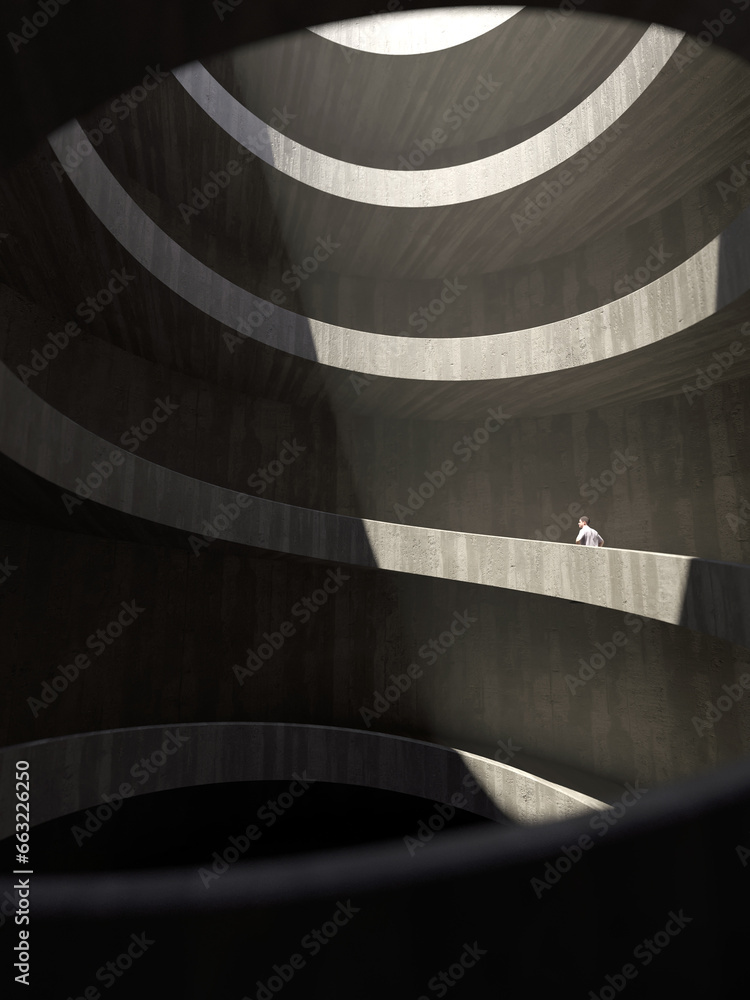 Obraz premium a man climbs a spiral path