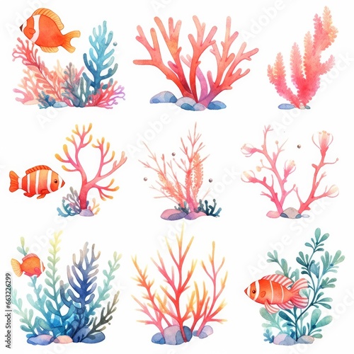 Underwater Sea element in watercolor on the white background.