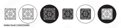 Air exhauster icon set. ventilation fan vector symbol. wind exhaust sign in black filled and outlined style. photo