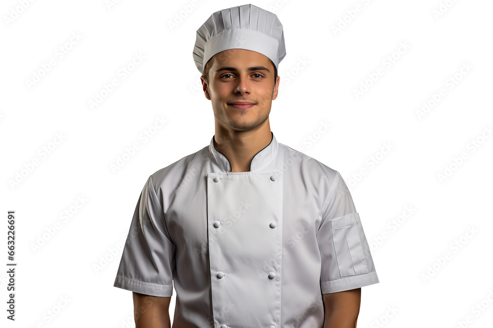 portrait of a smiling young male chef in chef's hat and jacket, head chef portrait portrait of a smiling young male chef in chef's hat and jacket, head chef portrait