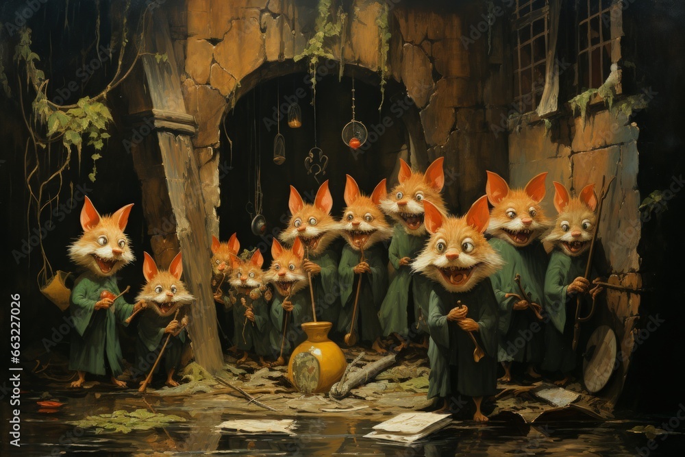 Naklejka premium Mischievous imps playing pranks on unsuspecting victims - Generative AI