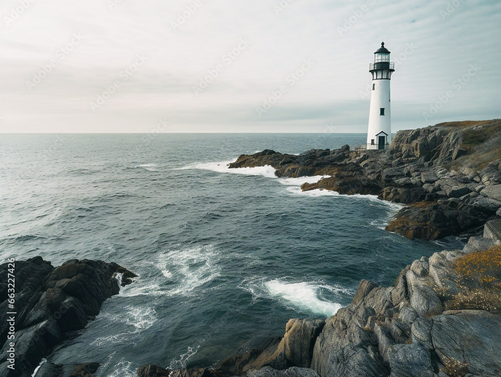 A solitary lighthouse overlooking the vast ocean, beautifully captured in a mesmerizing photograph.