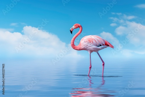 Pink Flamingo in the water.