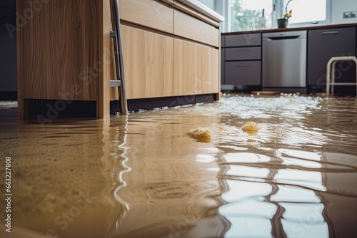 Close up of flood in kitchen.AI Generated