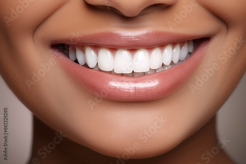 Perfect healthy teeth smile of a young woman.AI Generated
