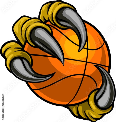 A basketball claw sports illustration of an eagle or animal monster hand holding ball