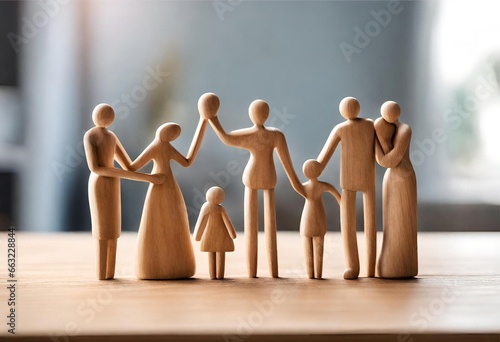 Loving Family Concept: Wooden Figurines Illustrate Family Happiness Family Love on Display photo