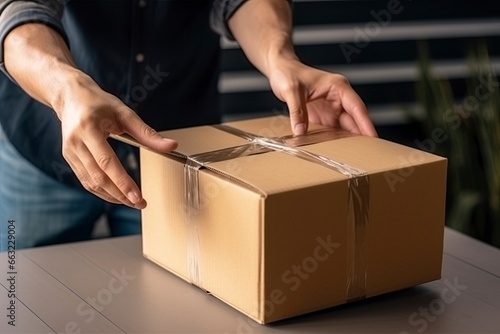 man packaging cardboard box.AI Generated © Max