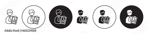 Broker icon set. third party brokerage advisory firm vector symbol. business party mediate line icon in black filled and outlined style. photo