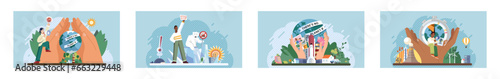 Climate change. Save the planet. Vector illustration Climate change calls for immediate action to ensure sustainable planet Earth pollutions consequences necessitate systemic changes in our behavior