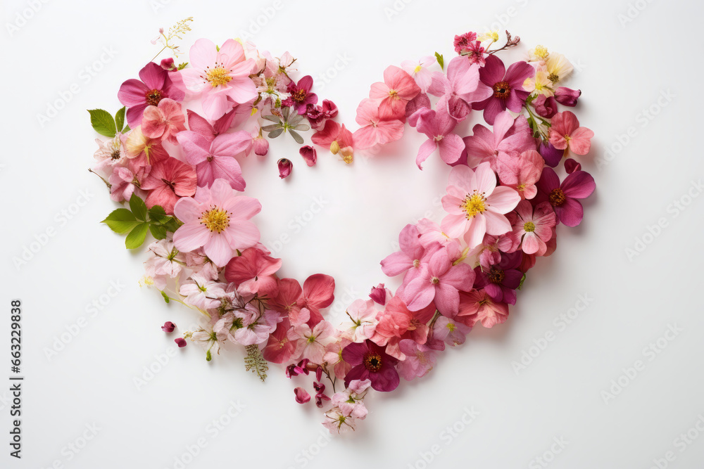 Beautiful heart shape made from flower blossoms for the Valentine's Day
