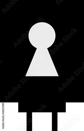 Global network connection tracking concept. Stylized human silhouette like keyhole icon black white background. Vector illustration geometric design.