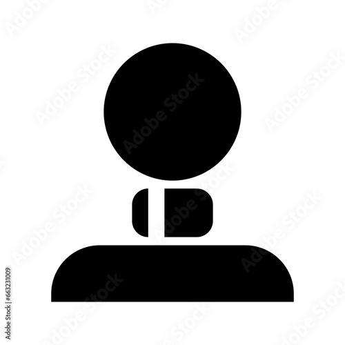 Person icon design human silhouette. ID number slavery concept. Letters I and D forming shackle around neck. Black symbol on white background.