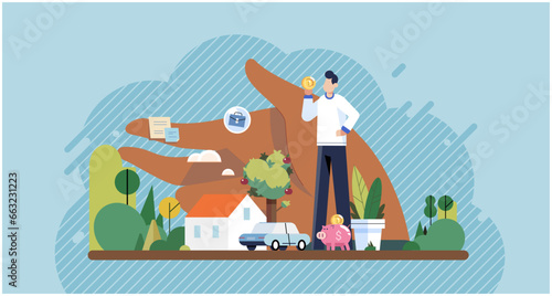 Wellbeing metaphor. Vector illustration. Wellbeing at work, secret ingredient for employee satisfaction Support of professional growth, scaffolding that helps build careers Support insurance
