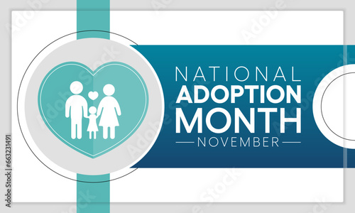 National Adoption month is observed every year in November. Vector illustration
