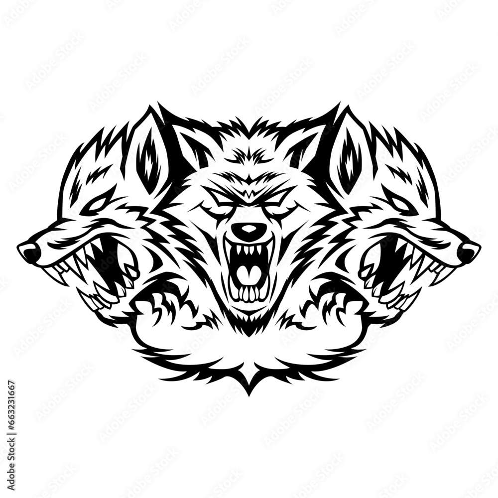 Fototapeta premium Cerberus Vector Head Black And White Logo Mascot template