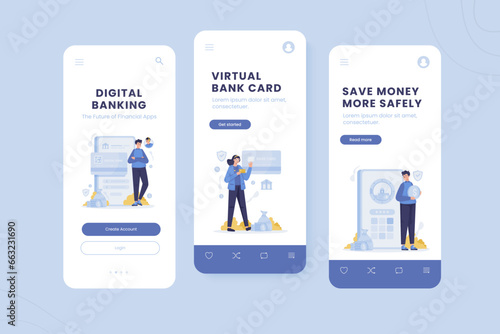 Illustration set of financial banking mobile onboard screen template
